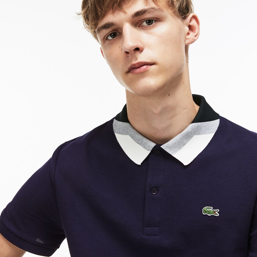 Camisas Azul Marinho Azuis Masculino Lacoste Slim Fit Colourblock Striped Knop Piqué Polo NZ2-72597T7