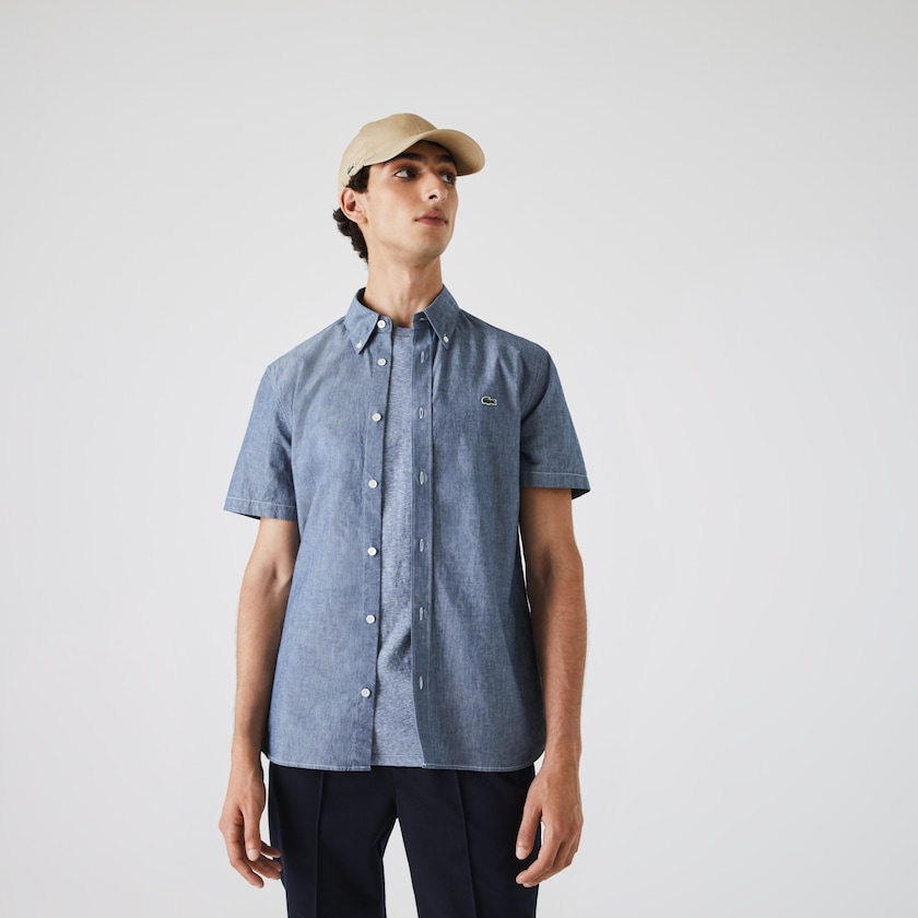 Camisas Azuis Masculino Lacoste Slim Fit Cotton Chambray UY1-11191A0