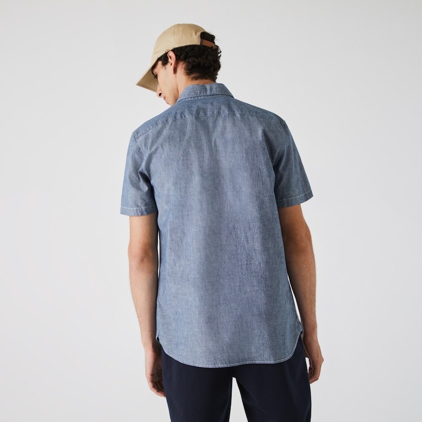Camisas Azuis Masculino Lacoste Slim Fit Cotton Chambray UY1-11191A0