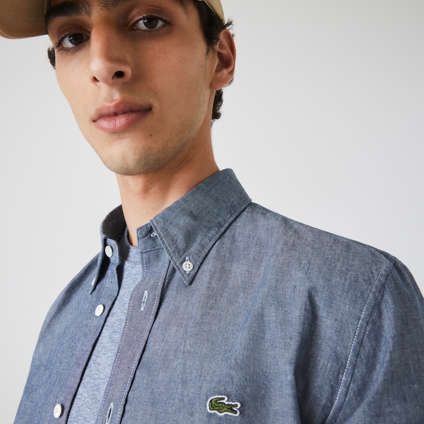 Camisas Azuis Masculino Lacoste Slim Fit Cotton Chambray UY1-11191A0