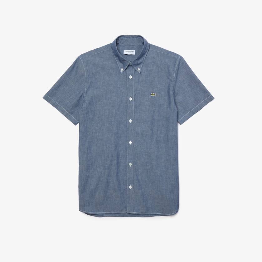Camisas Azuis Masculino Lacoste Slim Fit Cotton Chambray UY1-11191A0