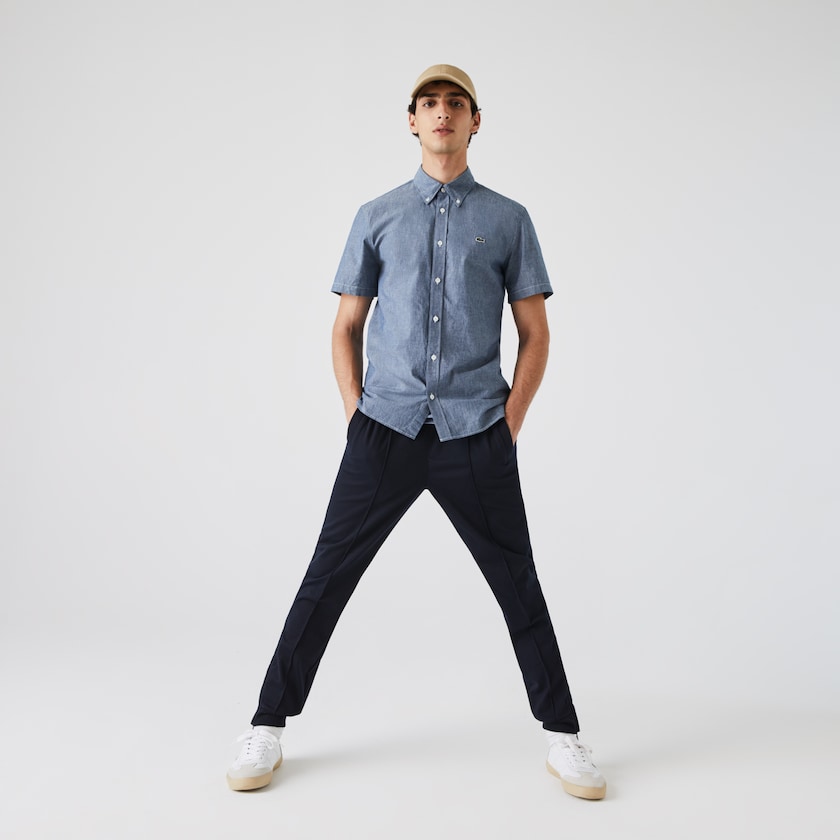 Camisas Azuis Masculino Lacoste Slim Fit Cotton Chambray UY1-11191A0