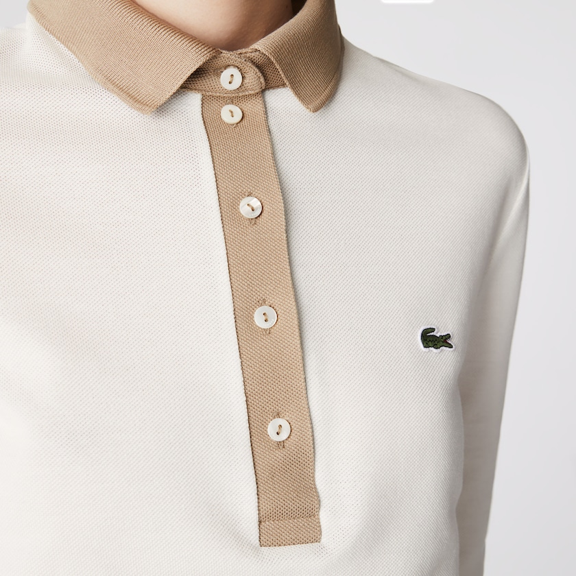 Camisas Branco Bege Feminino Lacoste Slim Fit Cotton Polo ST1-65456G8