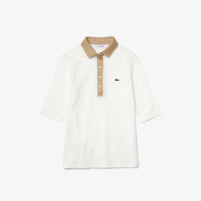 Camisas Branco Bege Feminino Lacoste Slim Fit Cotton Polo ST1-65456G8