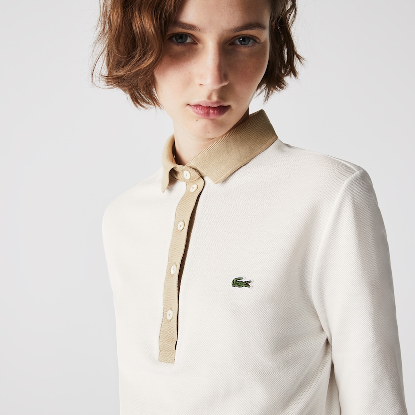 Camisas Branco Bege Feminino Lacoste Slim Fit Cotton Polo ST1-65456G8