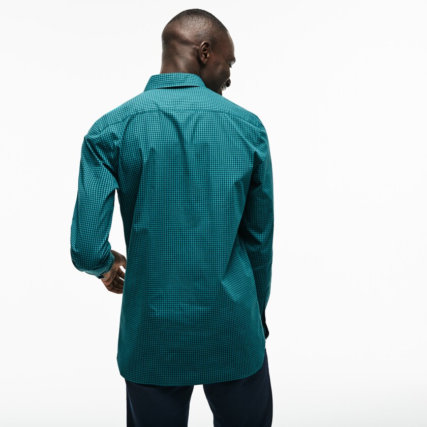 Camisas Verdes Masculino Lacoste Slim Fit Gingham Stretch Cotton Poplin RO8-31363M8