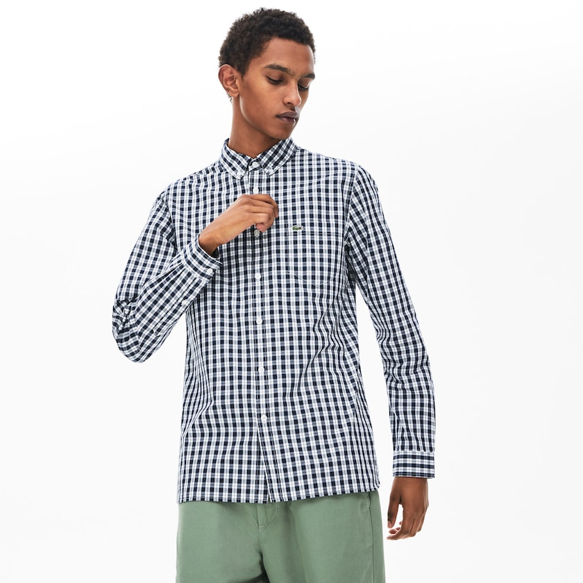 Camisas Branco Azul Marinho Azuis Masculino Lacoste Slim Fit Long-Sleeve Wool LZ2-63756V6