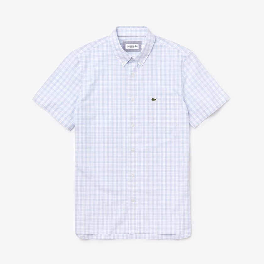 Camisas Branco Luz Azuis Masculino Lacoste Slim Fit Short-Sleeve Wool SB1-89078A4
