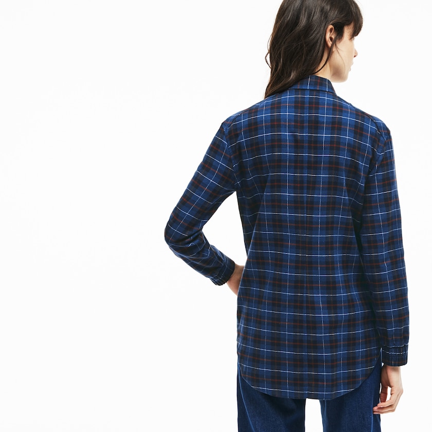 Camisas Azul Marinho Azuis Azuis Feminino Lacoste Slim Fit Stretch Check Cotton Canvas DQ0-18551K6