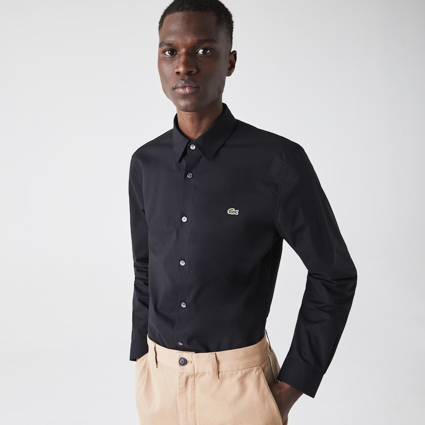 Camisas Pretas Masculino Lacoste Slim Fit Stretch Cotton Poplin LX8-81938L1