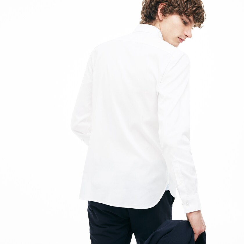 Camisas Branco Masculino Lacoste Slim Fit Stretch Cotton Pinpoint BA7-36833A7