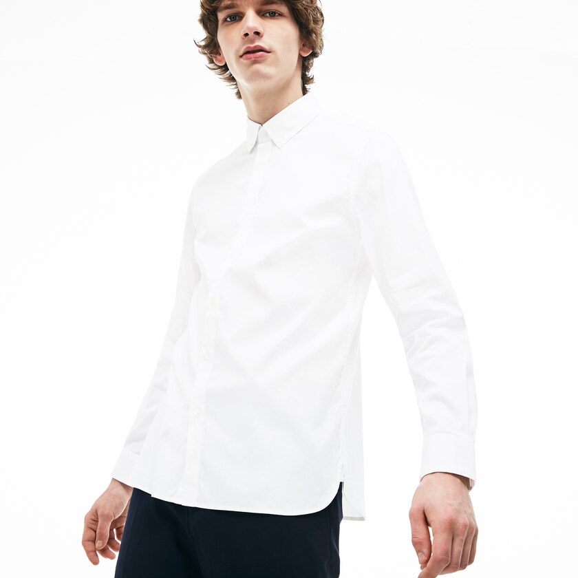 Camisas Branco Masculino Lacoste Slim Fit Stretch Cotton Pinpoint BA7-36833A7