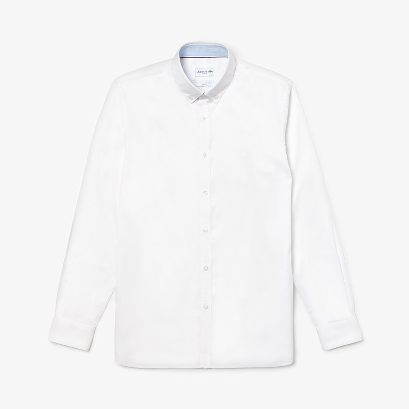 Camisas Branco Masculino Lacoste Slim Fit Stretch Cotton Pinpoint BA7-36833A7