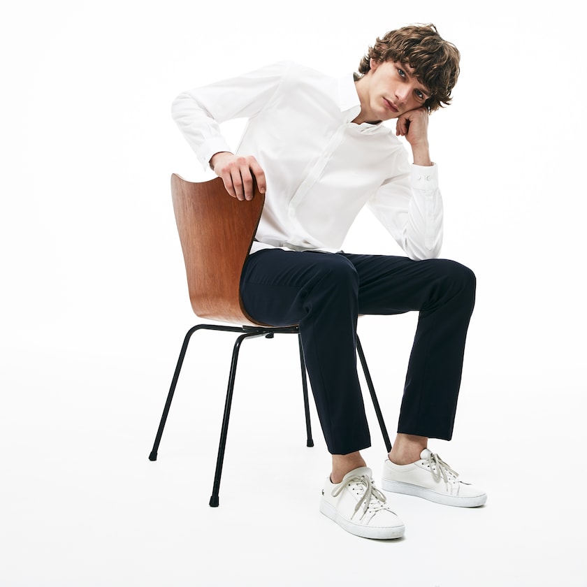 Camisas Branco Masculino Lacoste Slim Fit Stretch Cotton Pinpoint BA7-36833A7