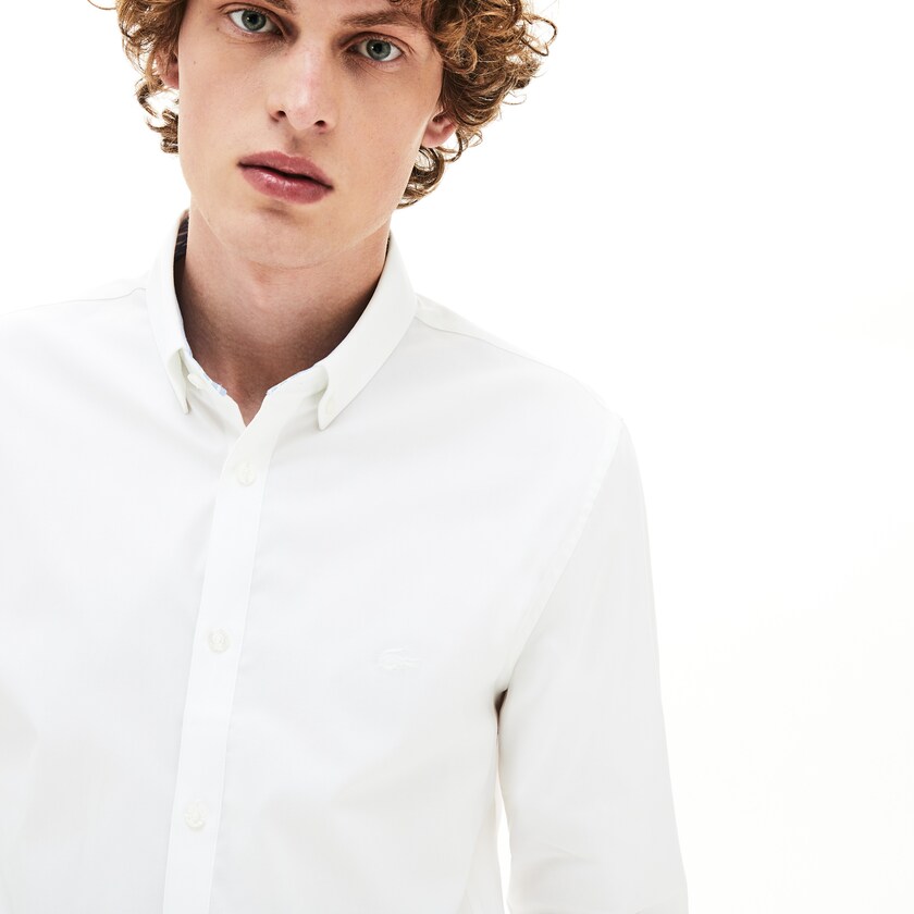 Camisas Branco Masculino Lacoste Slim Fit Stretch Cotton ZM4-34163R7