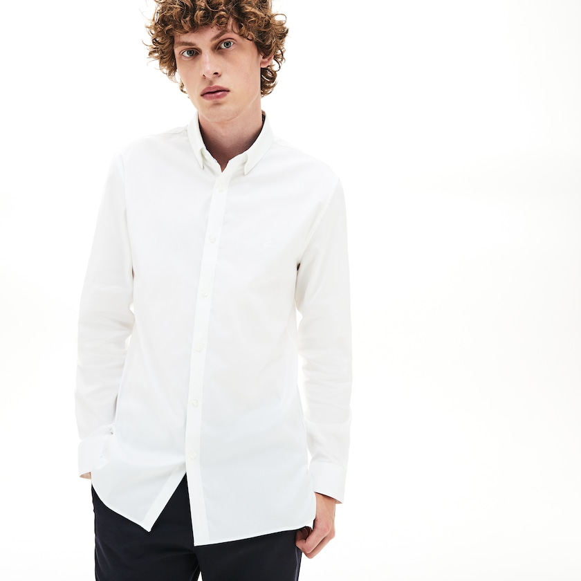 Camisas Branco Masculino Lacoste Slim Fit Stretch Cotton ZM4-34163R7
