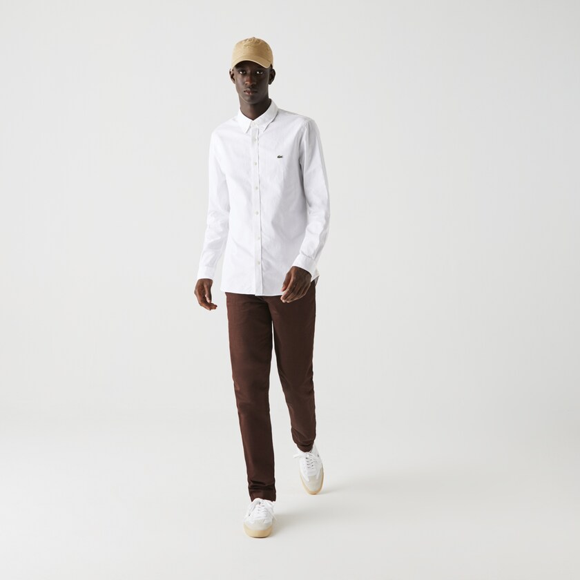 Camisas Branco Masculino Lacoste Slim Fit Stretch Oxford Cotton DF9-58885M3