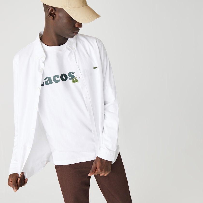 Camisas Branco Masculino Lacoste Slim Fit Stretch Oxford Cotton DF9-58885M3