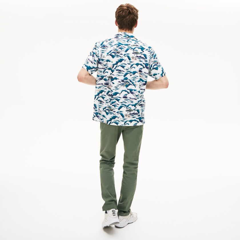 Camisas Azuis Luz Rosa Branco Masculino Lacoste Southern France Print Cotton Hawaiian Fit NO5-52555E8