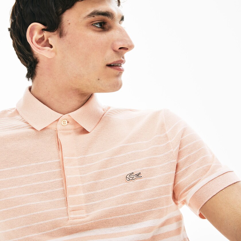 Camisas Luz Rosa Branco Masculino Lacoste Striped Linen And Cotton Regular Fit Polo TQ1-53895B8