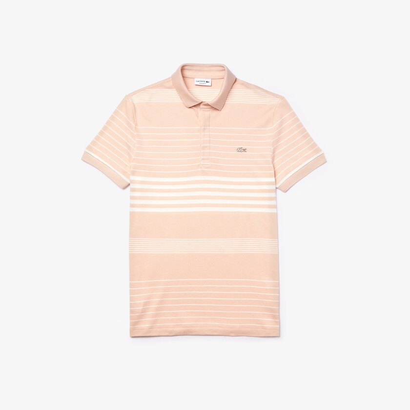 Camisas Luz Rosa Branco Masculino Lacoste Striped Linen And Cotton Regular Fit Polo TQ1-53895B8