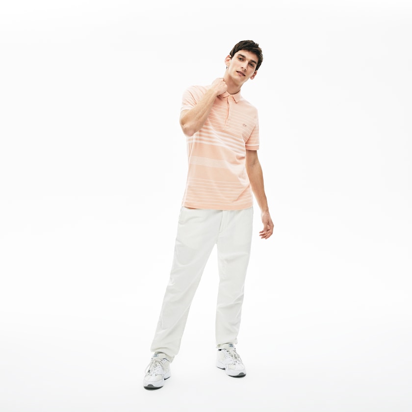 Camisas Luz Rosa Branco Masculino Lacoste Striped Linen And Cotton Regular Fit Polo TQ1-53895B8