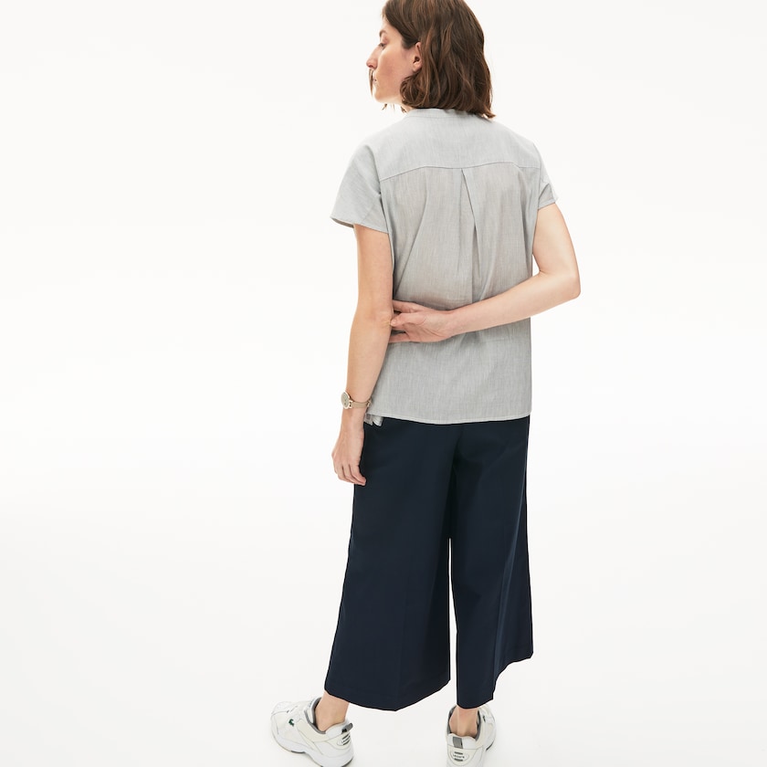Camisas Branco Azul Marinho Azuis Feminino Lacoste Striped Linen And Cotton Blend DI9-58685E3