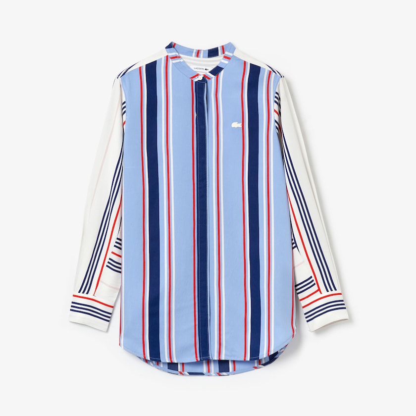 Camisas Roxo Branco Azul Marinho Azuis Vermelhas Feminino Lacoste Striped Long Flowing NP4-18921S5