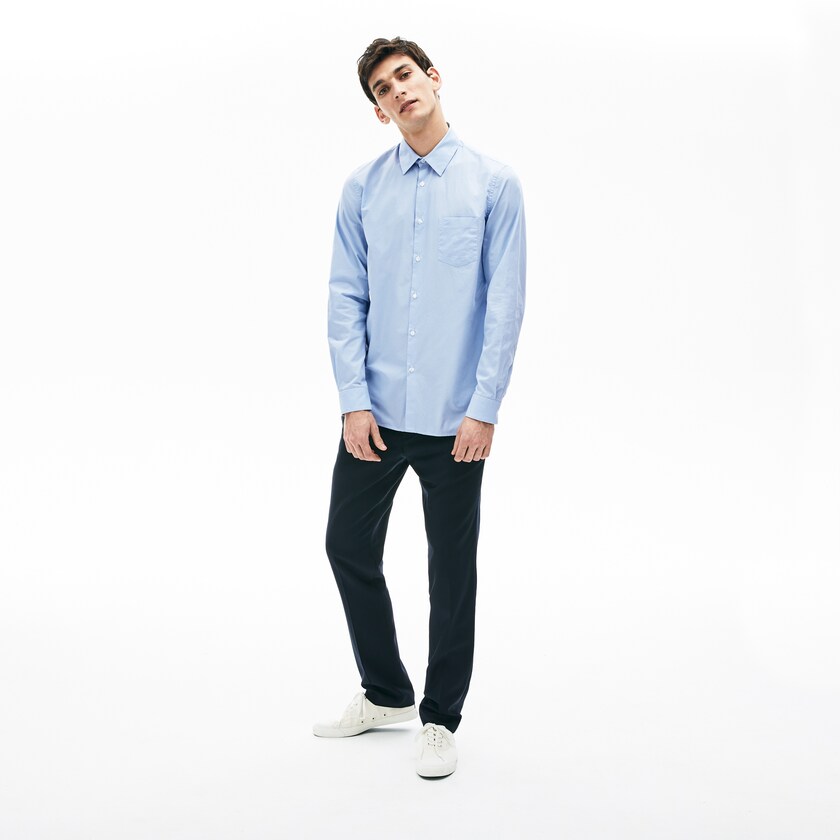 Camisas Luz Azuis Branco Masculino Lacoste Textured Cotton LF0-58575W4