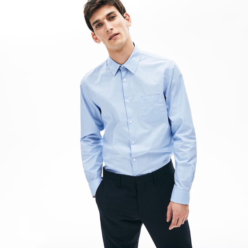 Camisas Luz Azuis Branco Masculino Lacoste Textured Cotton LF0-58575W4