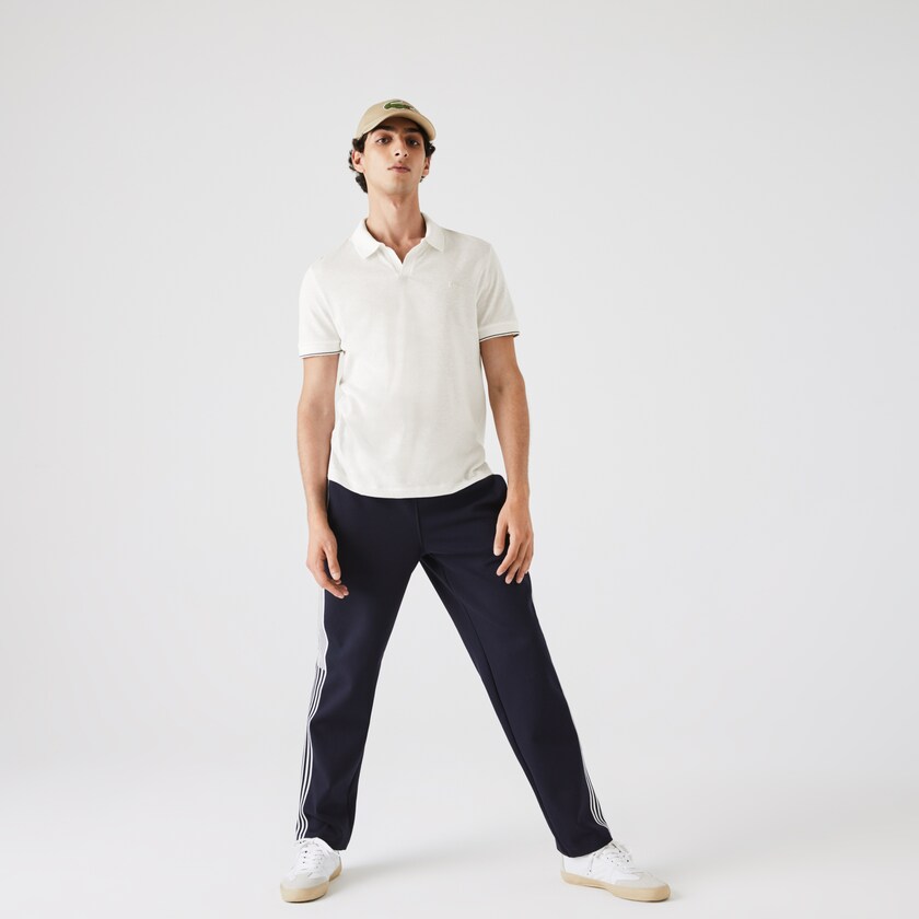 Camisas Branco Pretas Masculino Lacoste Tunisian Collar Linen And Cotton Regular Fit Polo KP7-56745M2