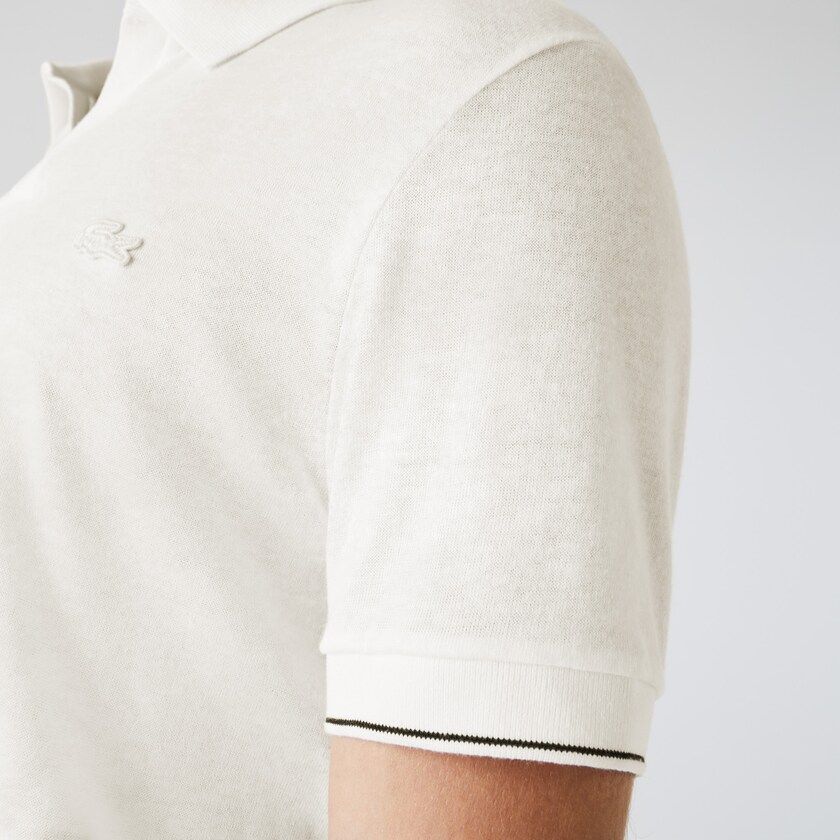 Camisas Branco Pretas Masculino Lacoste Tunisian Collar Linen And Cotton Regular Fit Polo KP7-56745M2