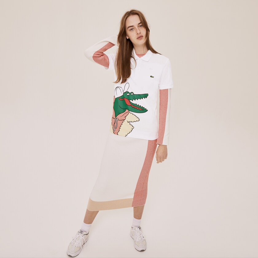 Camisas Branco Amarelas Masculino Lacoste x Jean-Michel Tixier Print Classic Fit Polo HH2-03790F5