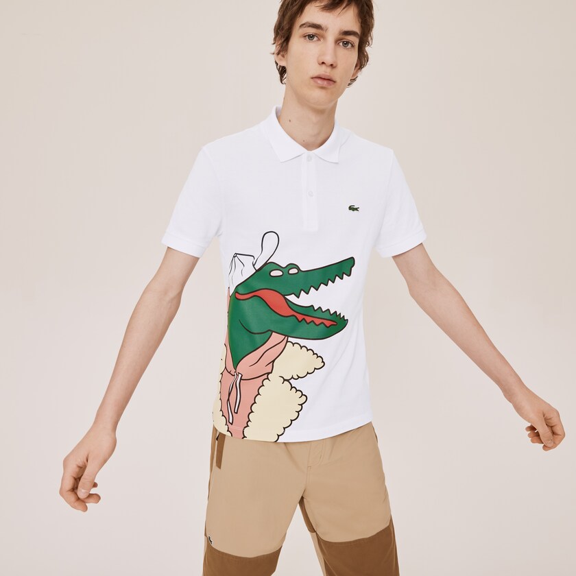 Camisas Branco Amarelas Masculino Lacoste x Jean-Michel Tixier Print Classic Fit Polo HH2-03790F5