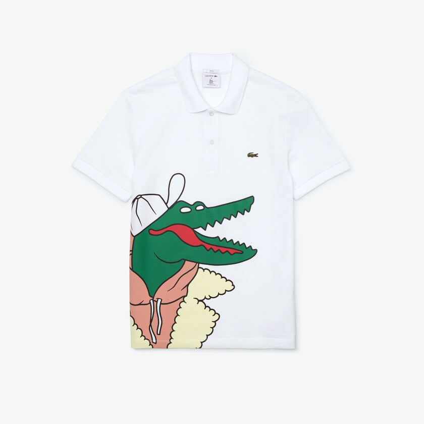 Camisas Branco Amarelas Masculino Lacoste x Jean-Michel Tixier Print Classic Fit Polo HH2-03790F5