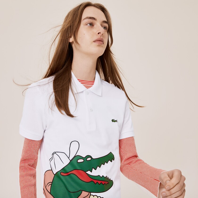 Camisas Branco Amarelas Masculino Lacoste x Jean-Michel Tixier Print Classic Fit Polo HH2-03790F5