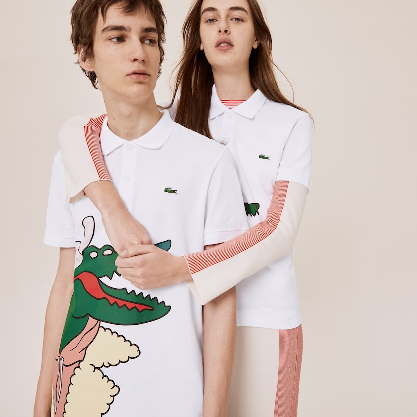 Camisas Branco Amarelas Masculino Lacoste x Jean-Michel Tixier Print Classic Fit Polo HH2-03790F5