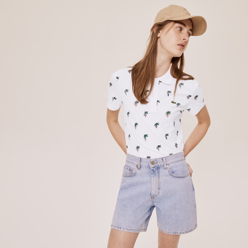 Camisas Branco Masculino Lacoste x Jean-Michel Tixier Print Regular Fit Polo GZ1-59955Z0