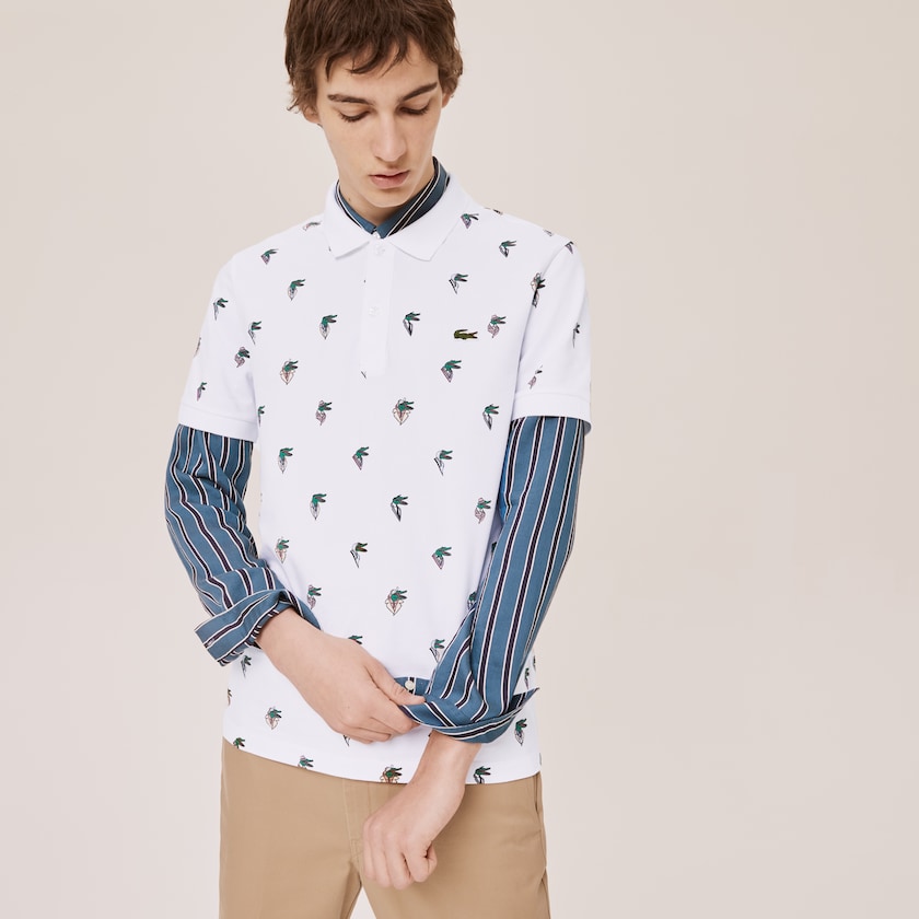Camisas Branco Masculino Lacoste x Jean-Michel Tixier Print Regular Fit Polo GZ1-59955Z0