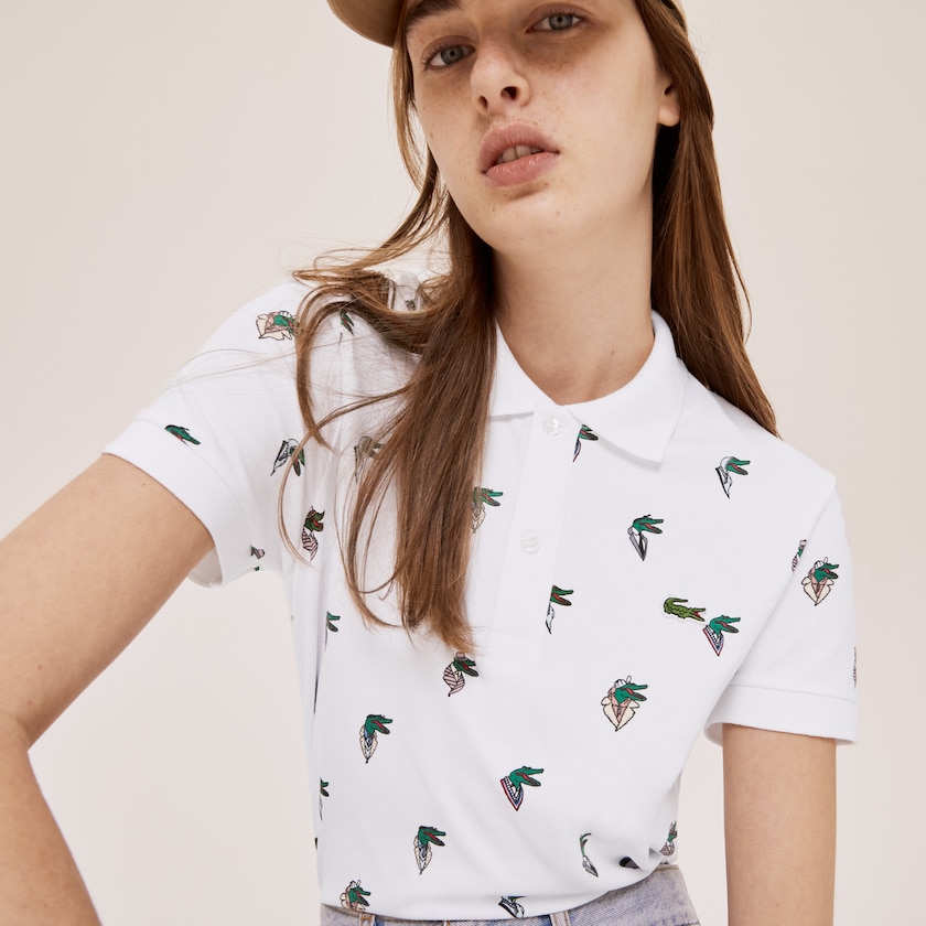 Camisas Branco Masculino Lacoste x Jean-Michel Tixier Print Regular Fit Polo GZ1-59955Z0