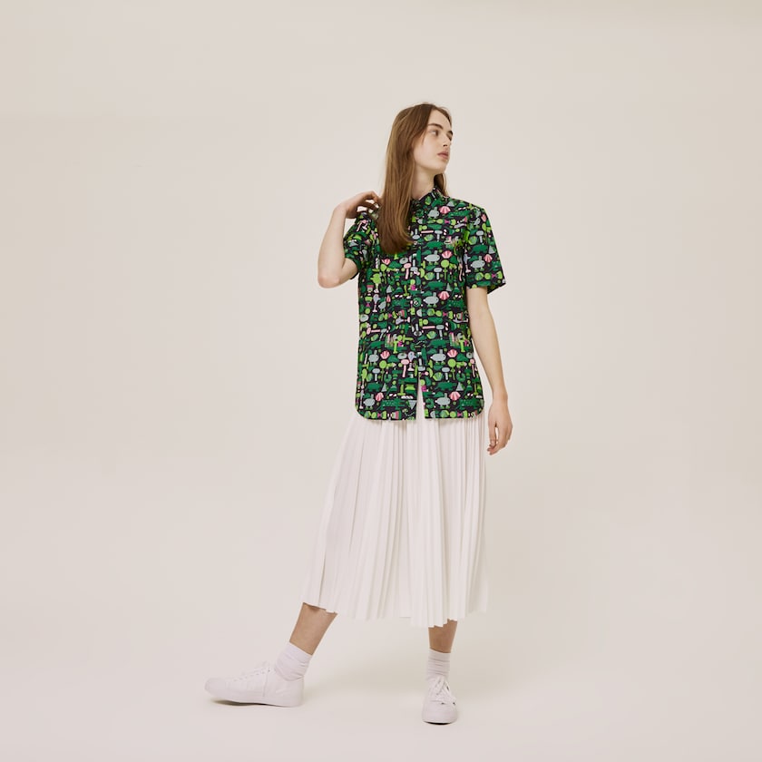 Camisas Azul Marinho Azuis Branco Feminino Lacoste x Jeremyville Regular Fit Cotton BE1-15531K5