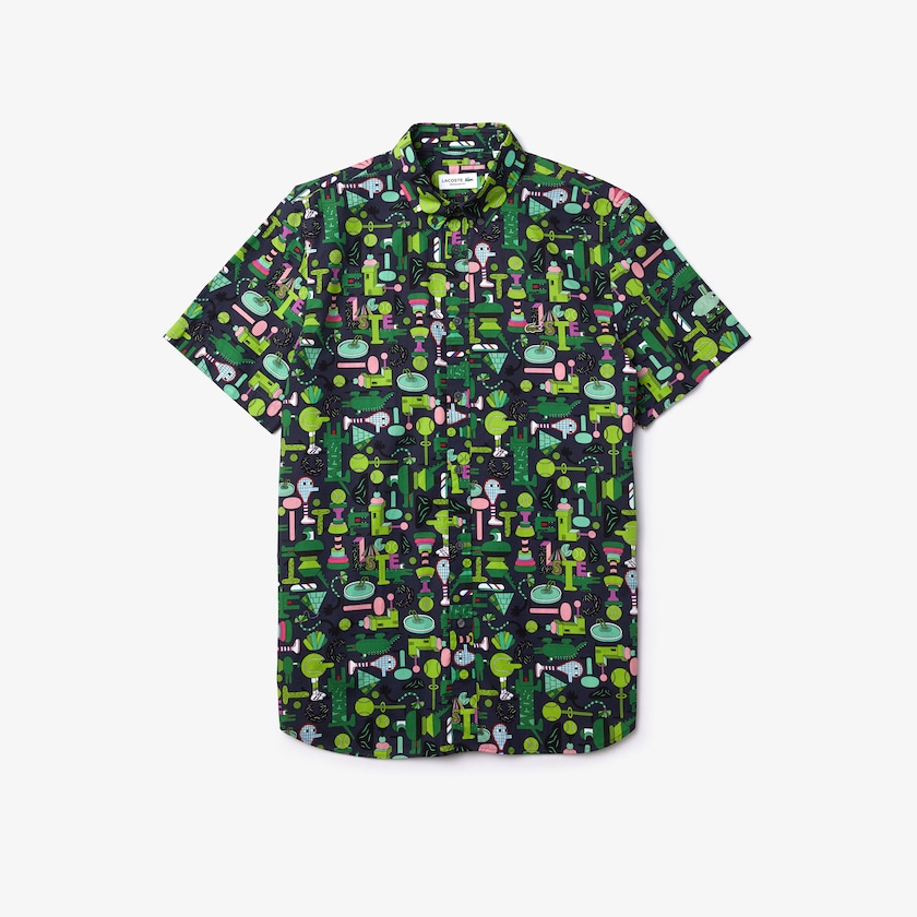 Camisas Azul Marinho Azuis Branco Feminino Lacoste x Jeremyville Regular Fit Cotton BE1-15531K5