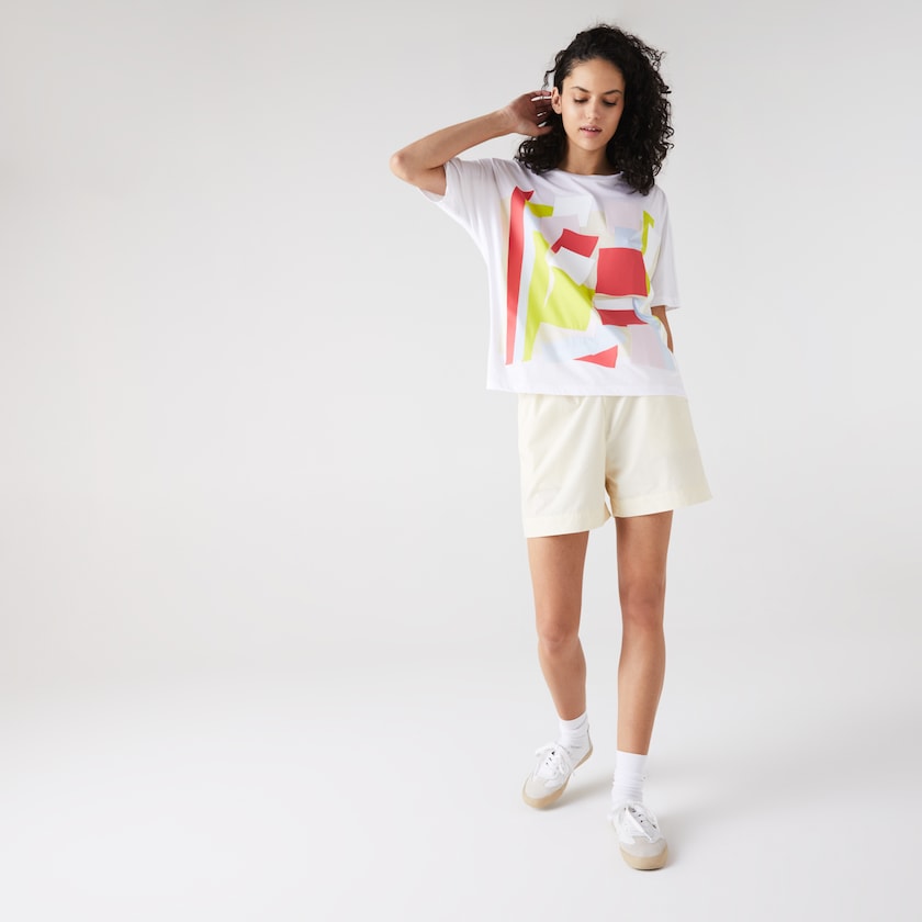 Camiseta Branco Feminino Lacoste Art-Print Cotton ZI1-06460N1