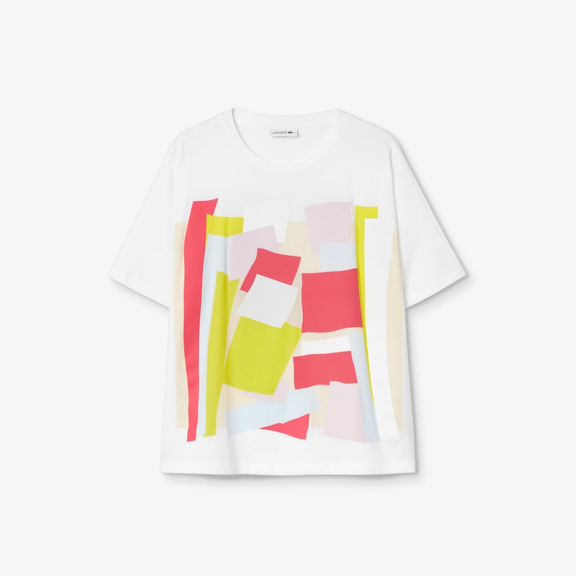 Camiseta Branco Feminino Lacoste Art-Print Cotton ZI1-06460N1