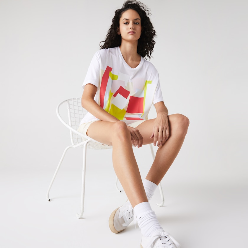 Camiseta Branco Feminino Lacoste Art-Print Cotton ZI1-06460N1