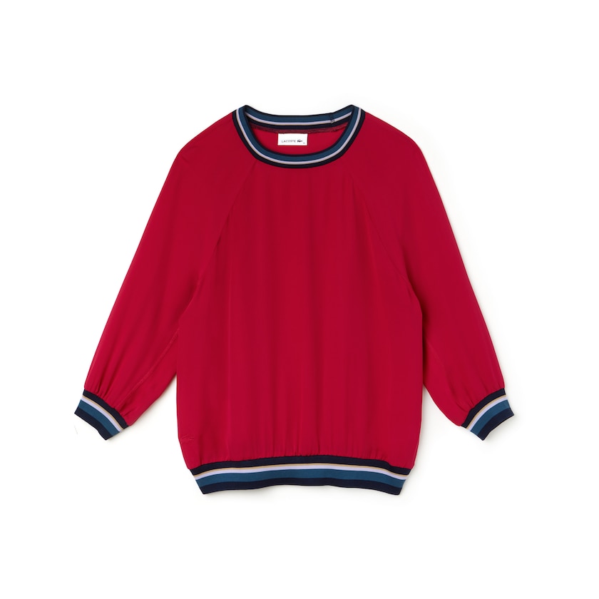 Camiseta Vermelhas Feminino Lacoste Contrast Accents Silk Crepe Top SX5-53595B6