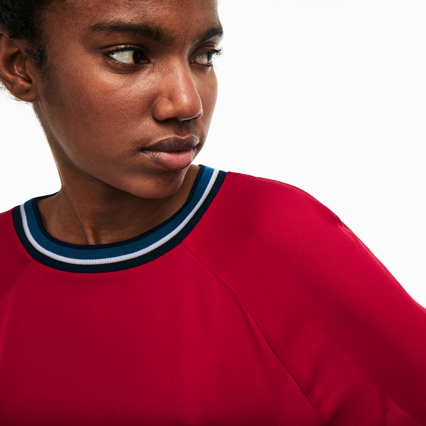 Camiseta Vermelhas Feminino Lacoste Contrast Accents Silk Crepe Top SX5-53595B6
