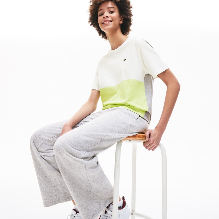 Camiseta Amarelas Branco Cinzentas Feminino Lacoste Cotton Color-Block ZI5-86768D7