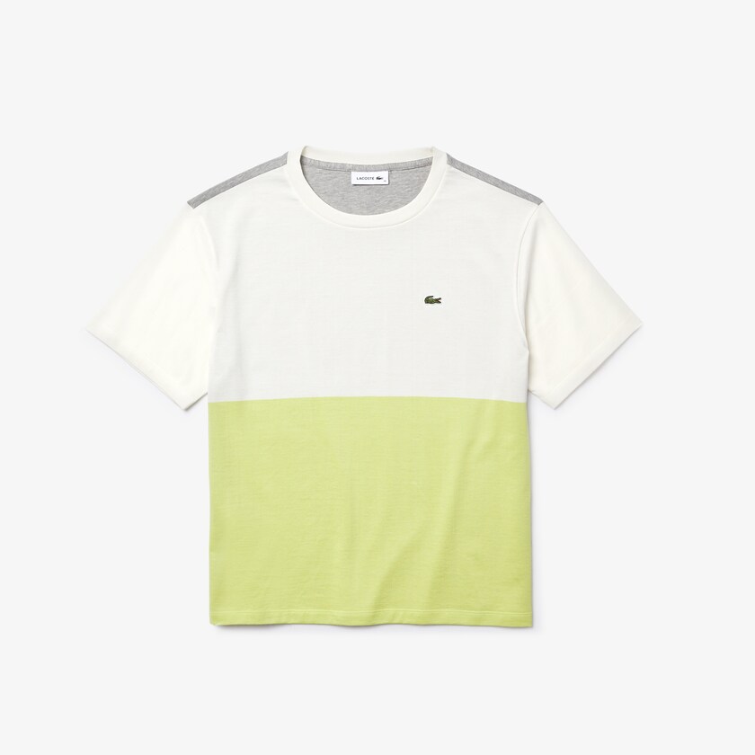 Camiseta Amarelas Branco Cinzentas Feminino Lacoste Cotton Color-Block ZI5-86768D7