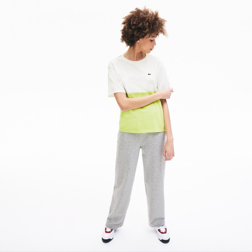 Camiseta Amarelas Branco Cinzentas Feminino Lacoste Cotton Color-Block ZI5-86768D7